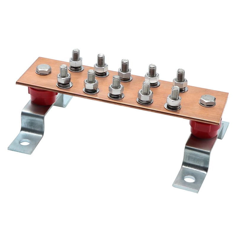ELECTRAPICK Wall Mounted Copper Grounding Bar Kit, Copper Bus Bar 0.16"x 2.36"x 7.8" Ground Bus Bar with 10 Terminal Positions, UL Recognized SM40 Insulators Rated Uimp up to 6KV - Image 1